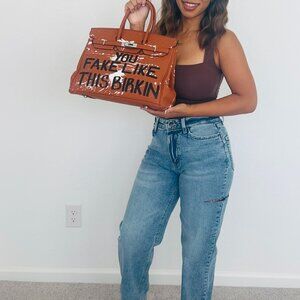 “You Fake Like This Birkin” Hand-Painted “S’more” Handbag!